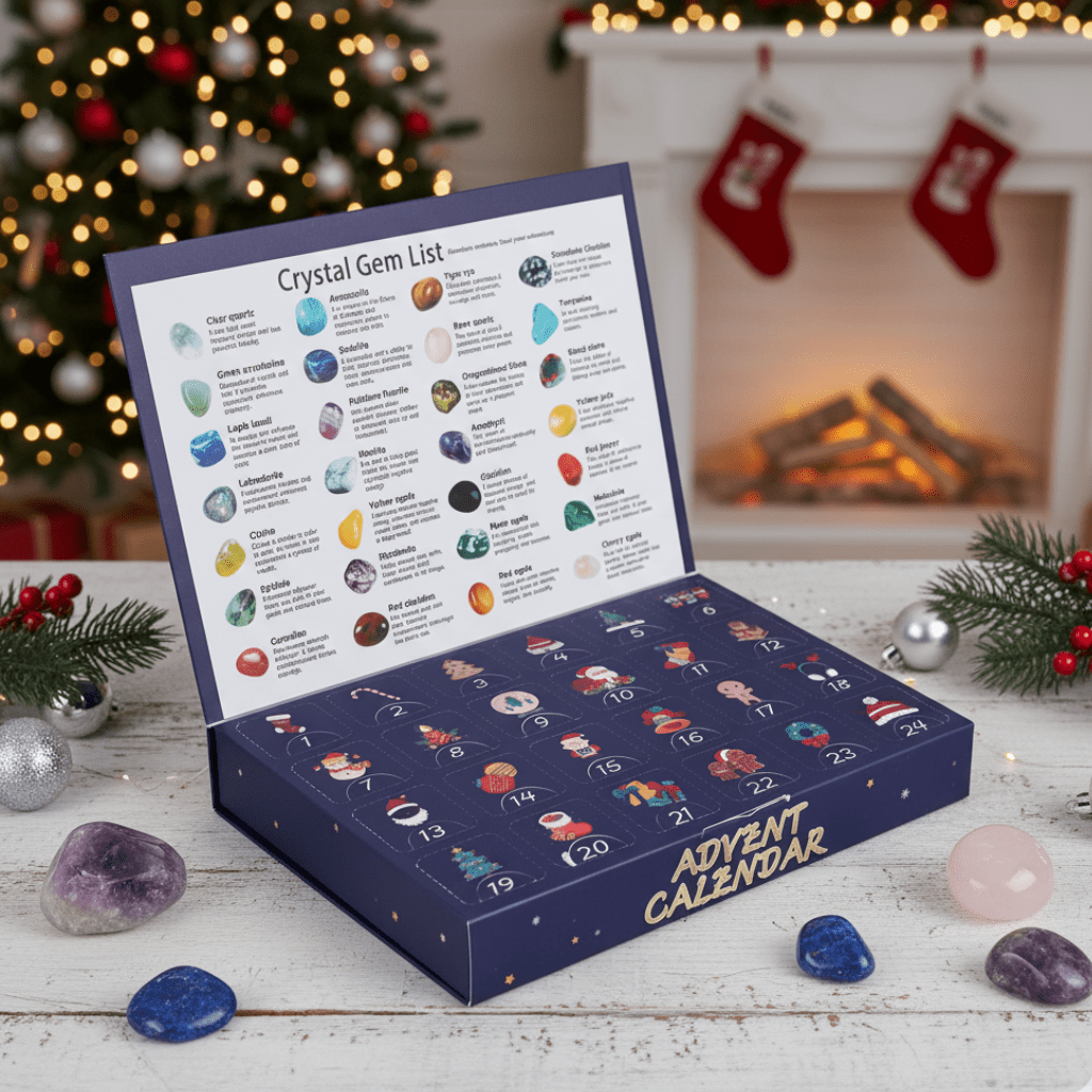 Crystal advent calendar with 24 natural gemstones