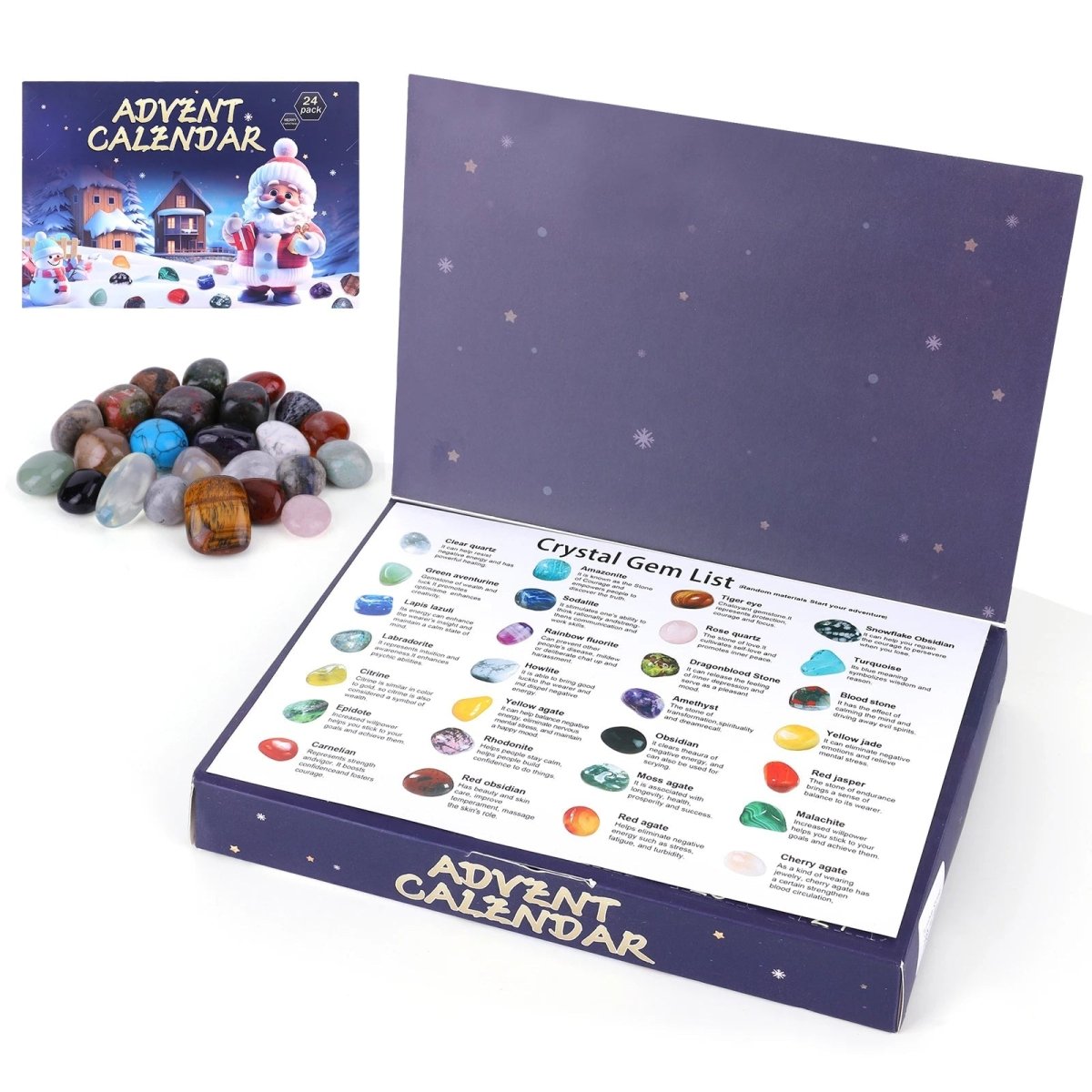 Crystal advent calendar with 24 natural gemstones