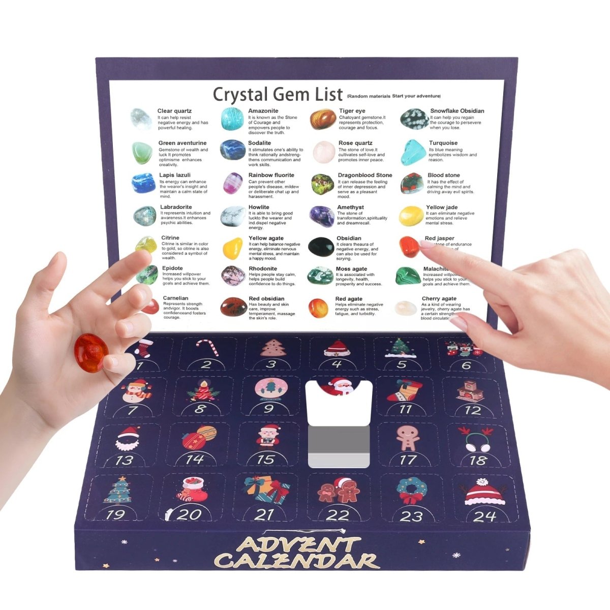 Crystal advent calendar with 24 natural gemstones