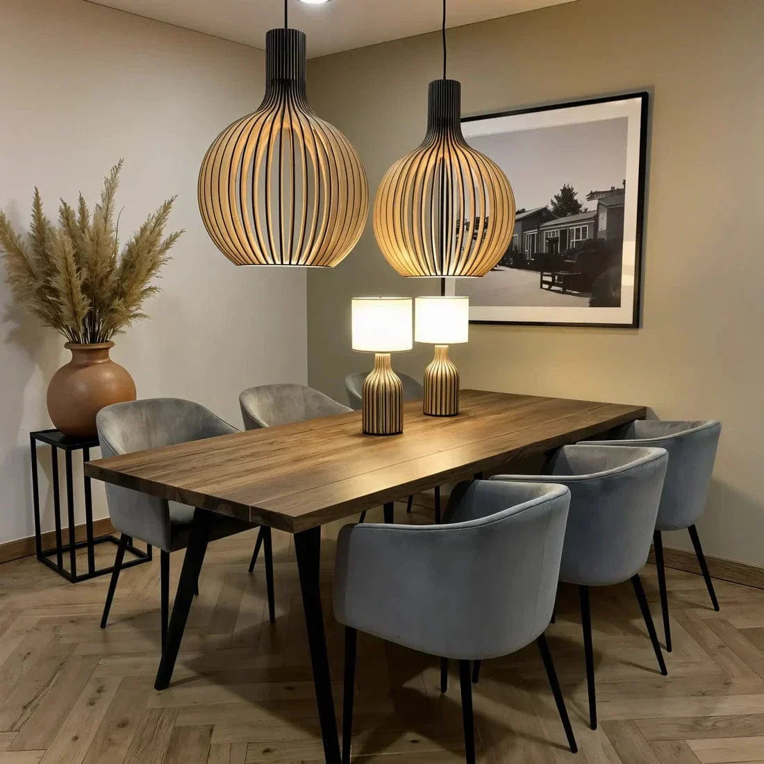 Adjustable Wooden Pendant Light Vintage LED Lighting