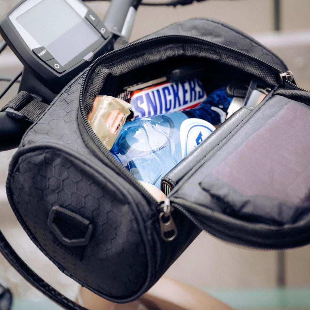 Bike Handlebar Storage Bag with Touchscreen Phone Compartment