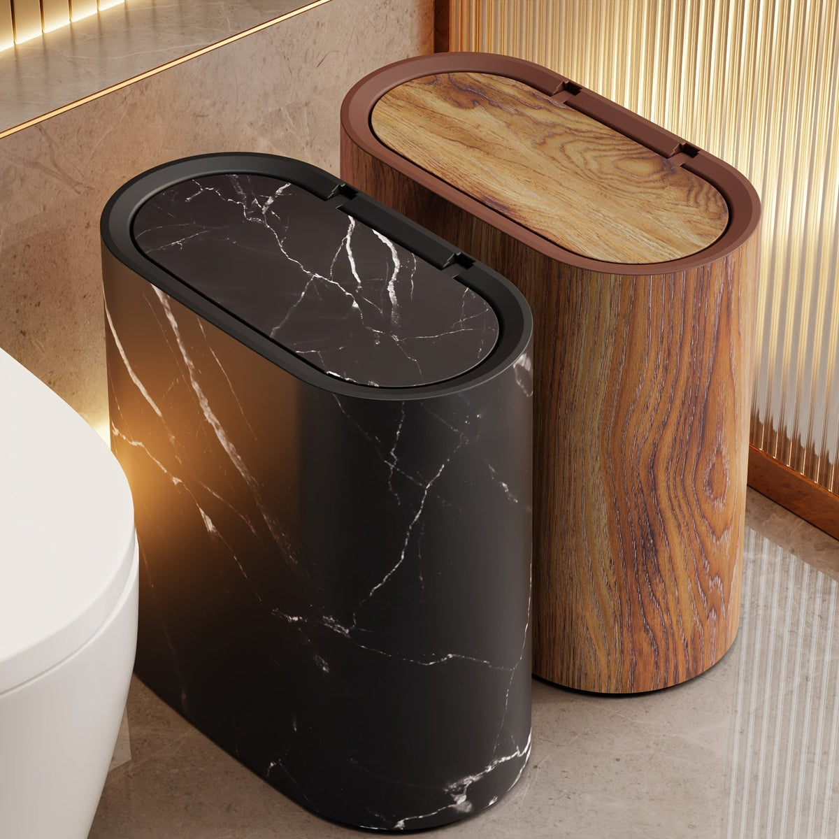 Marble Pattern Bin | Modern Bathroom & Kitchen Bin with Lid