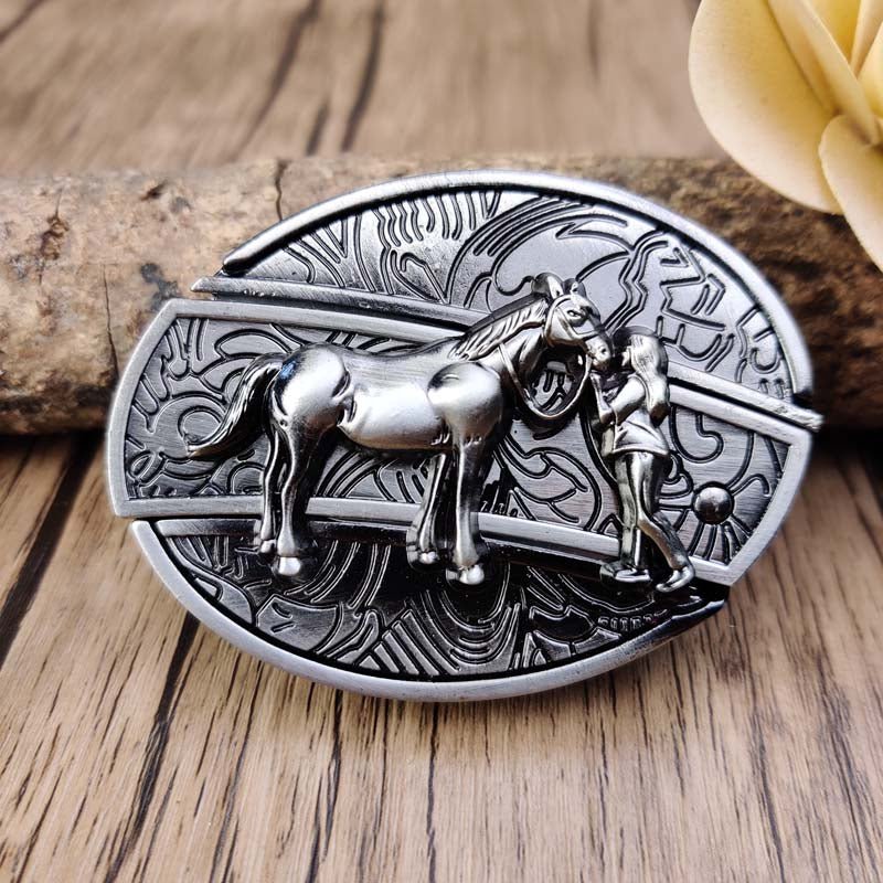 Metal Oval Cowboys Belt Buckle