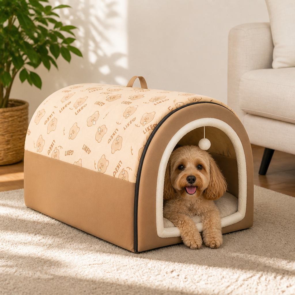 2-in-1 Detachable Plush Fleece Pet House Bed