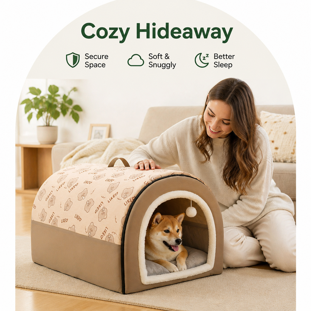 2-in-1 Detachable Plush Fleece Pet House Bed