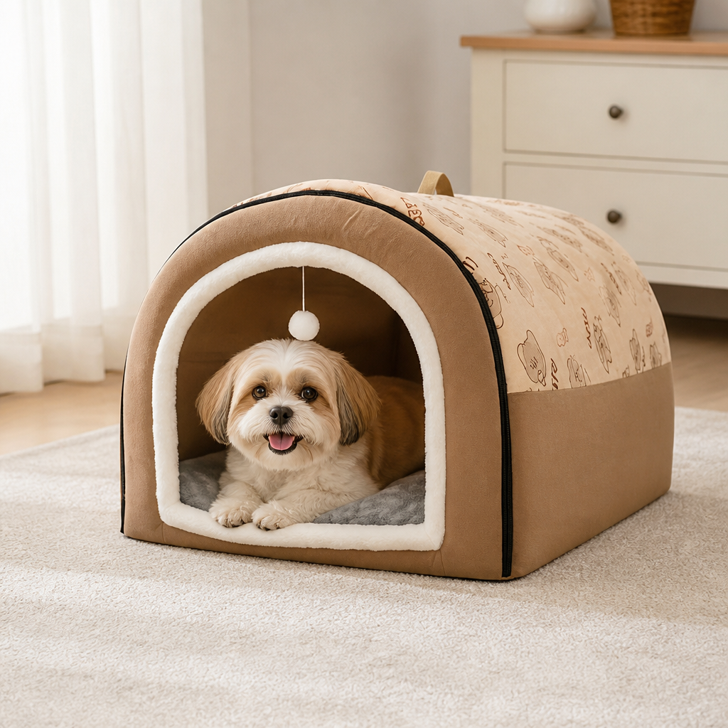 2-in-1 Detachable Plush Fleece Pet House Bed