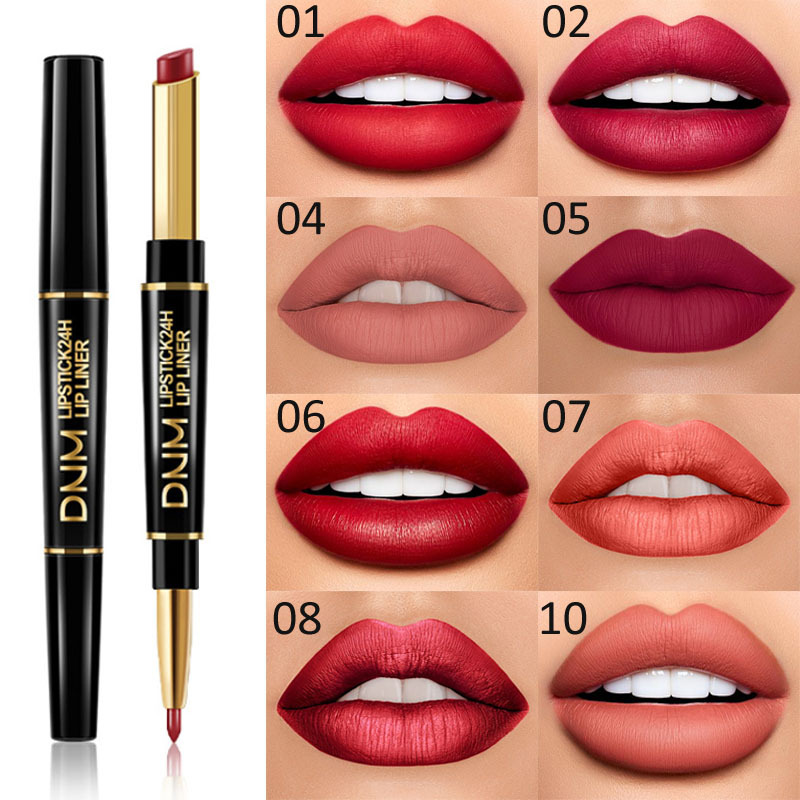 2-in-1 Dual Lipstick & Liner | Matte Texture & Long-Lasting Finish | Highly Pigmented & Waterproof | 12 Colour Variants 