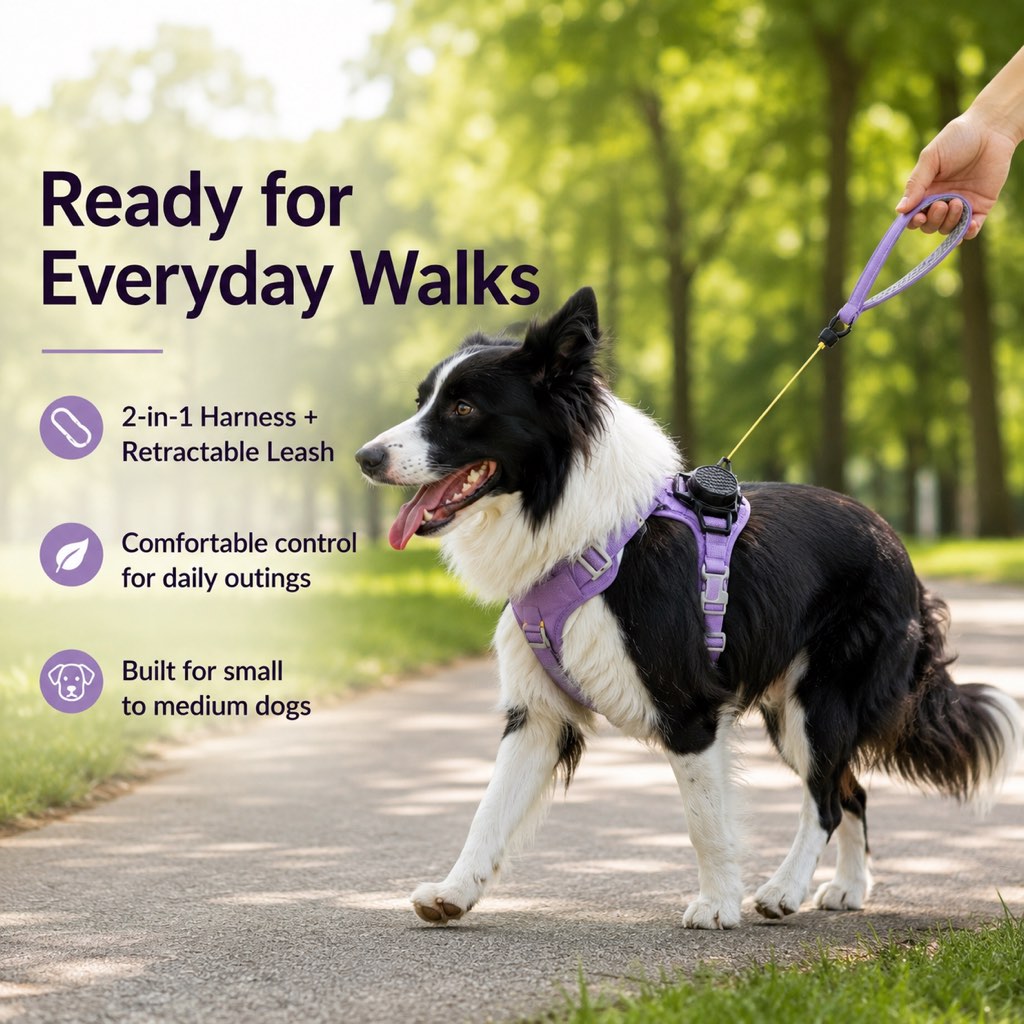 2-in-1 Retractable Dog Harness for Daily Walks – Built-In Leash Vest with Auto-Stop Control for Small & Medium Dogs