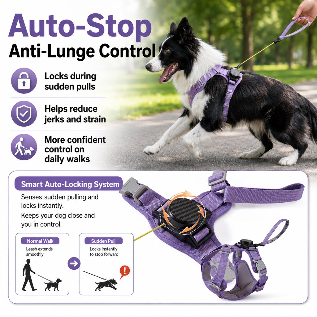 2-in-1 Retractable Dog Harness for Daily Walks – Built-In Leash Vest with Auto-Stop Control for Small & Medium Dogs
