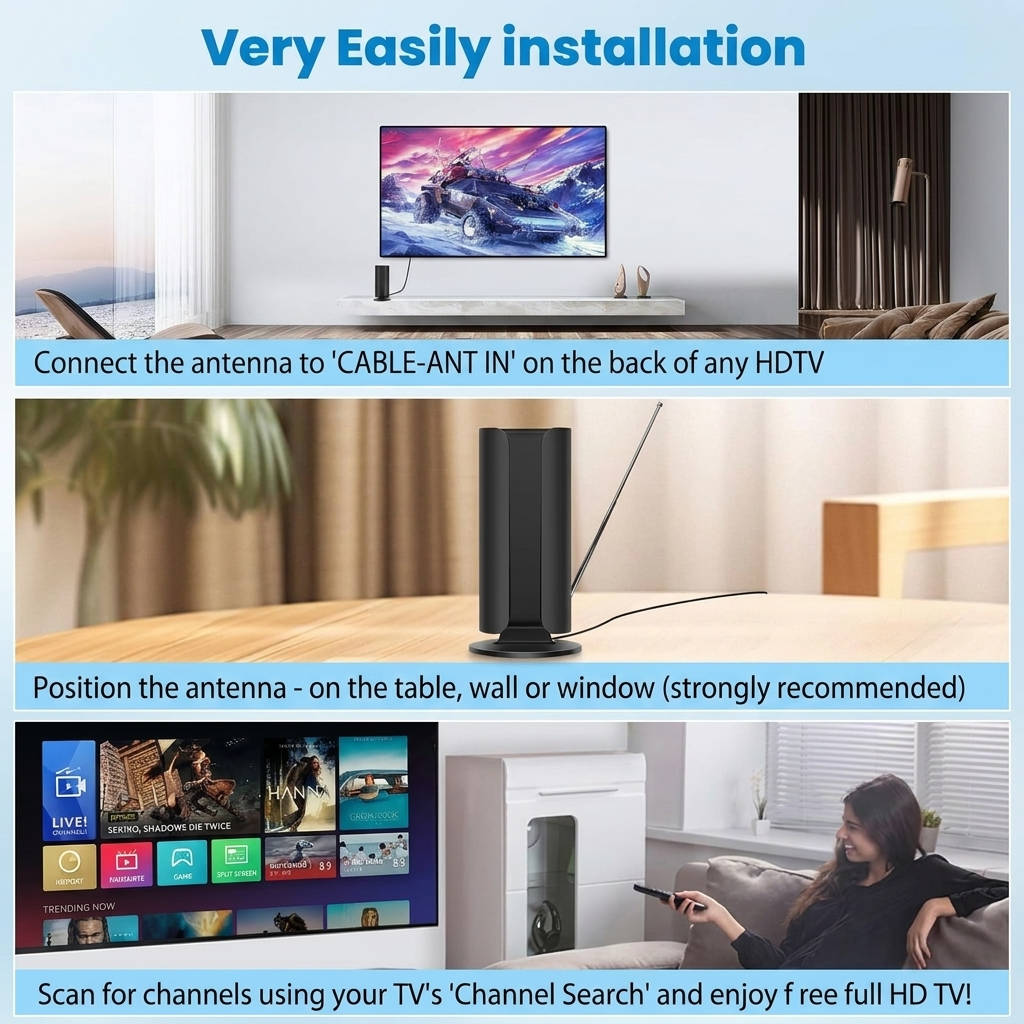 2026 TV Antenna for Smart TV, 5000 km and More Range Digital HD Indoor Outdoor Antenna with Amplifier Signal Booster, Wa
