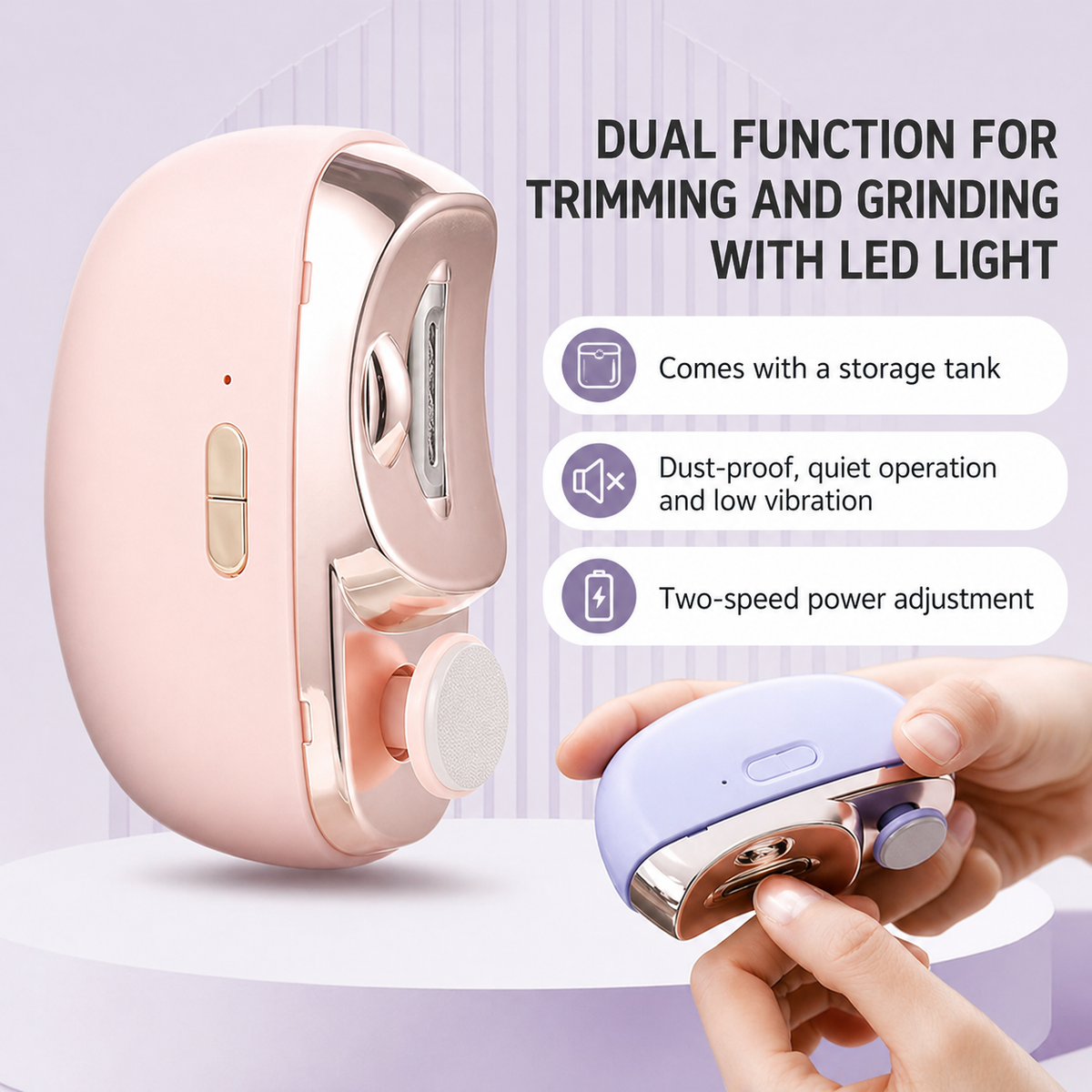 3-in-1 electric nail clipper with cutting, filing and polishing, USB rechargeable