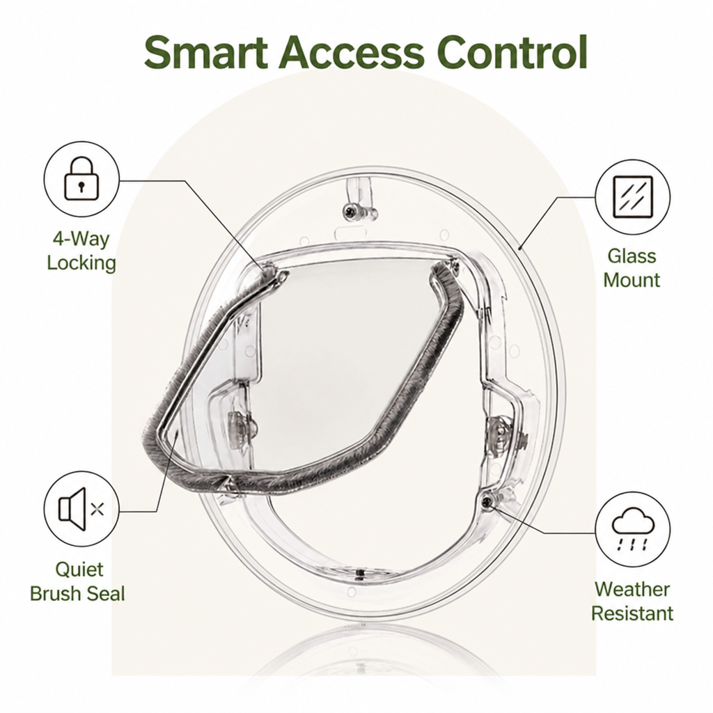 4-Way Locking Noise-Reducing Pet Door (Glass Mount)
