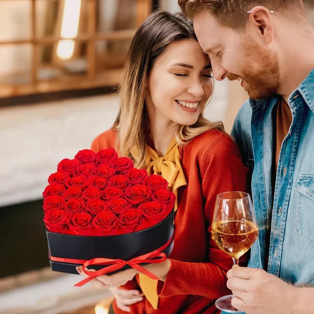 Artificial Rose Bouquet — Heart-Shaped Display Box