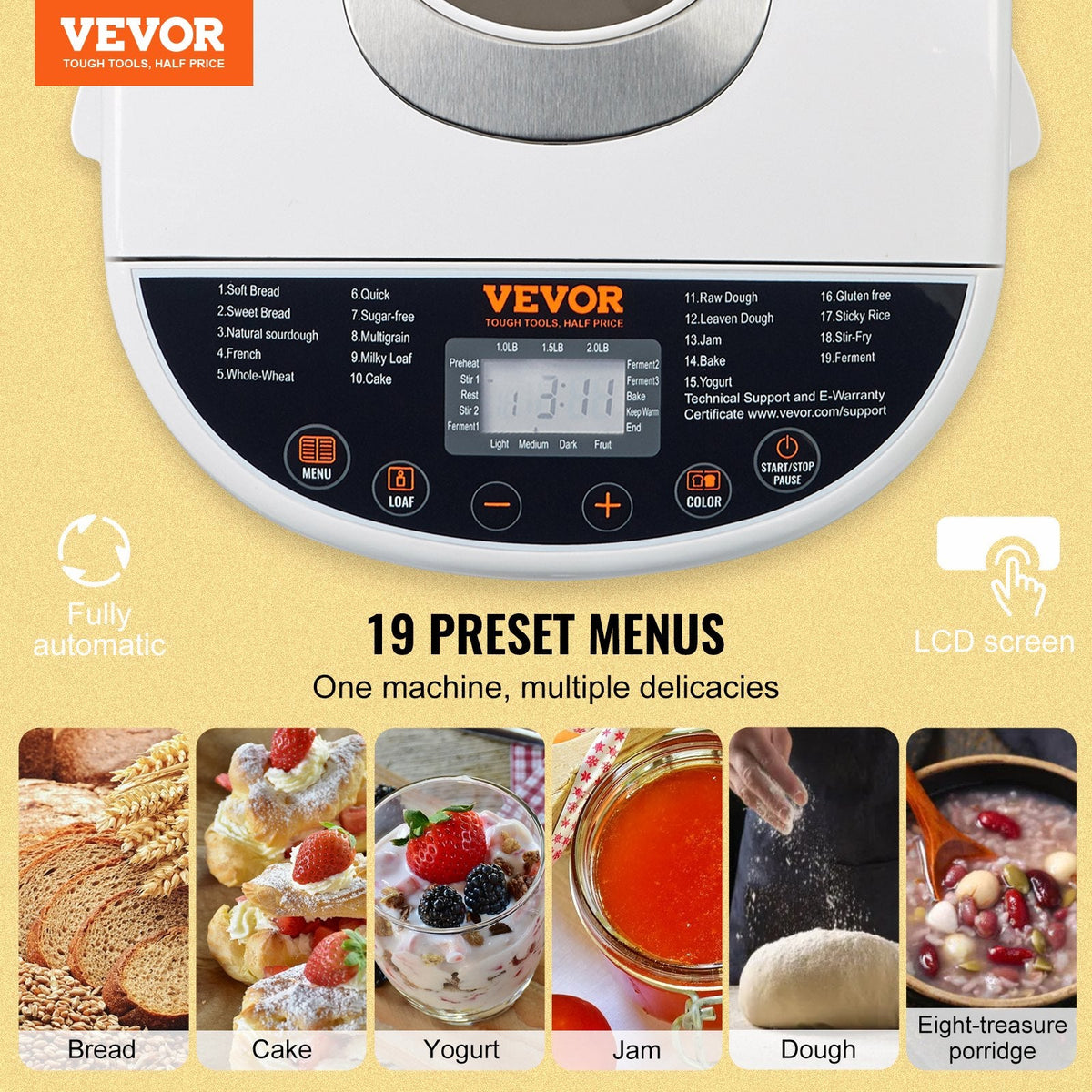 Automatic Bread Maker Machine with Digital Control Panel