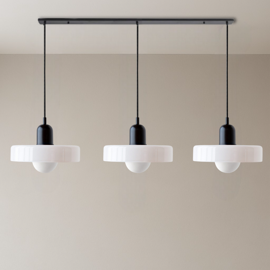 Bauhaus 3-Light Pendant Lamp — Coloured Glass Shades, G9 Bulbs, Warm White Illumination