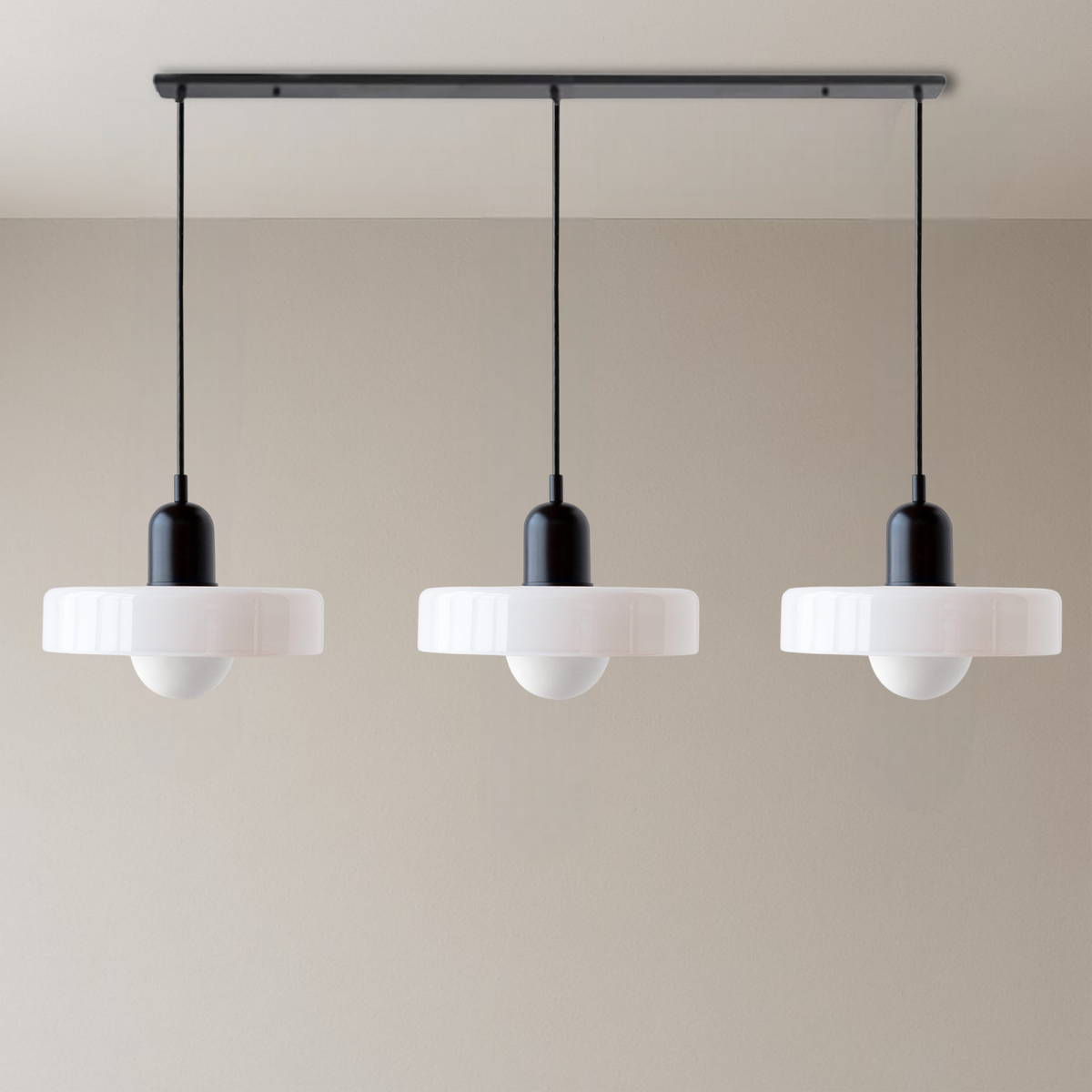 Bauhaus 3-Light Pendant Lamp — Coloured Glass Shades, G9 Bulbs, Warm White Illumination