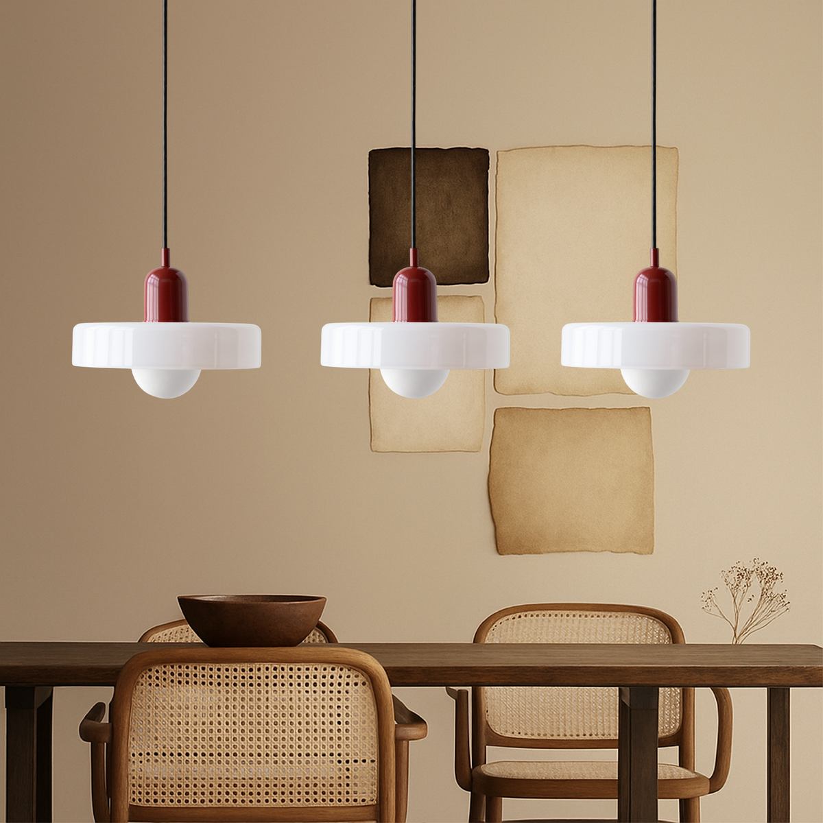 Bauhaus 3-Light Pendant Lamp — Coloured Glass Shades, G9 Bulbs, Warm White Illumination