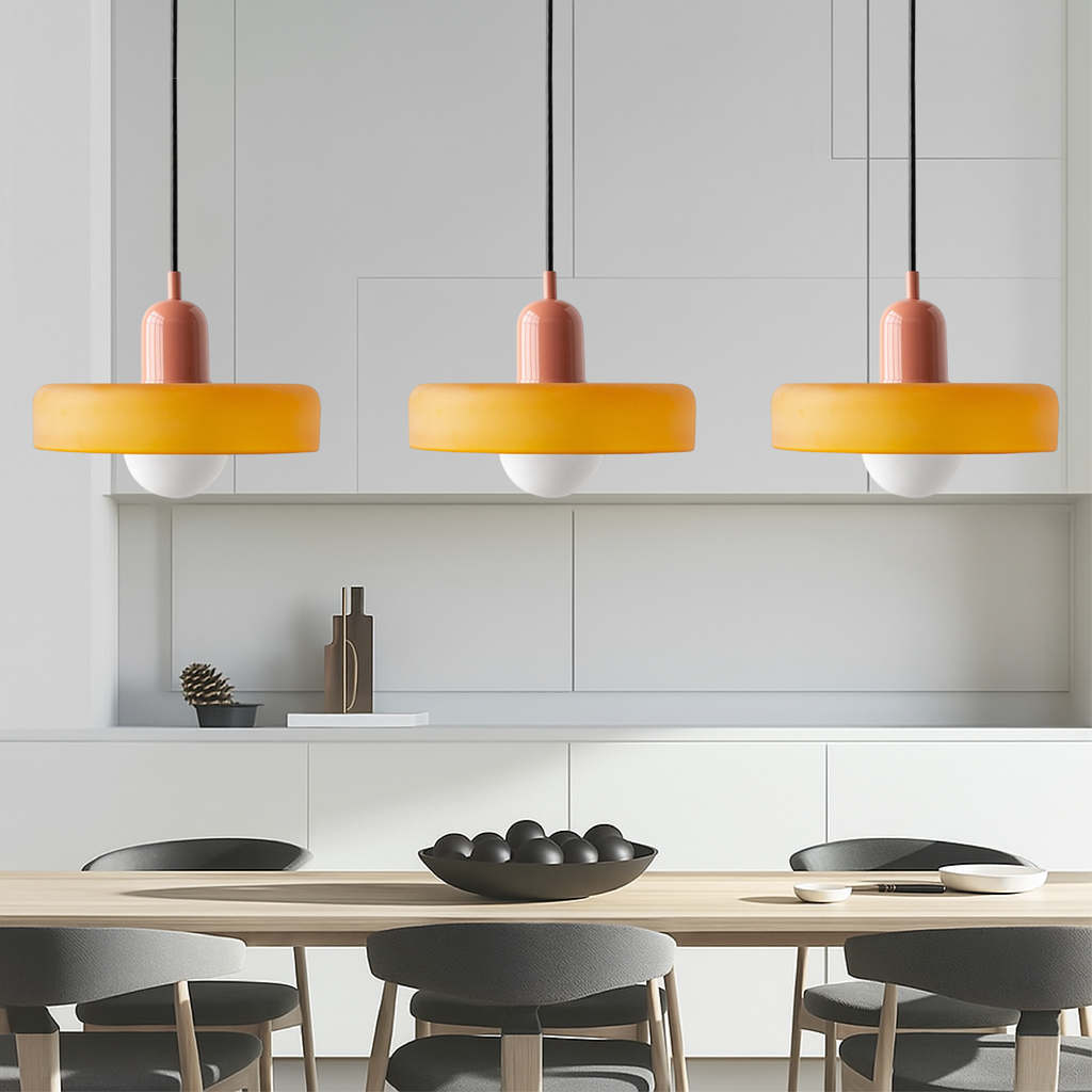 Bauhaus 3-Light Pendant Lamp — Coloured Glass Shades, G9 Bulbs, Warm White Illumination