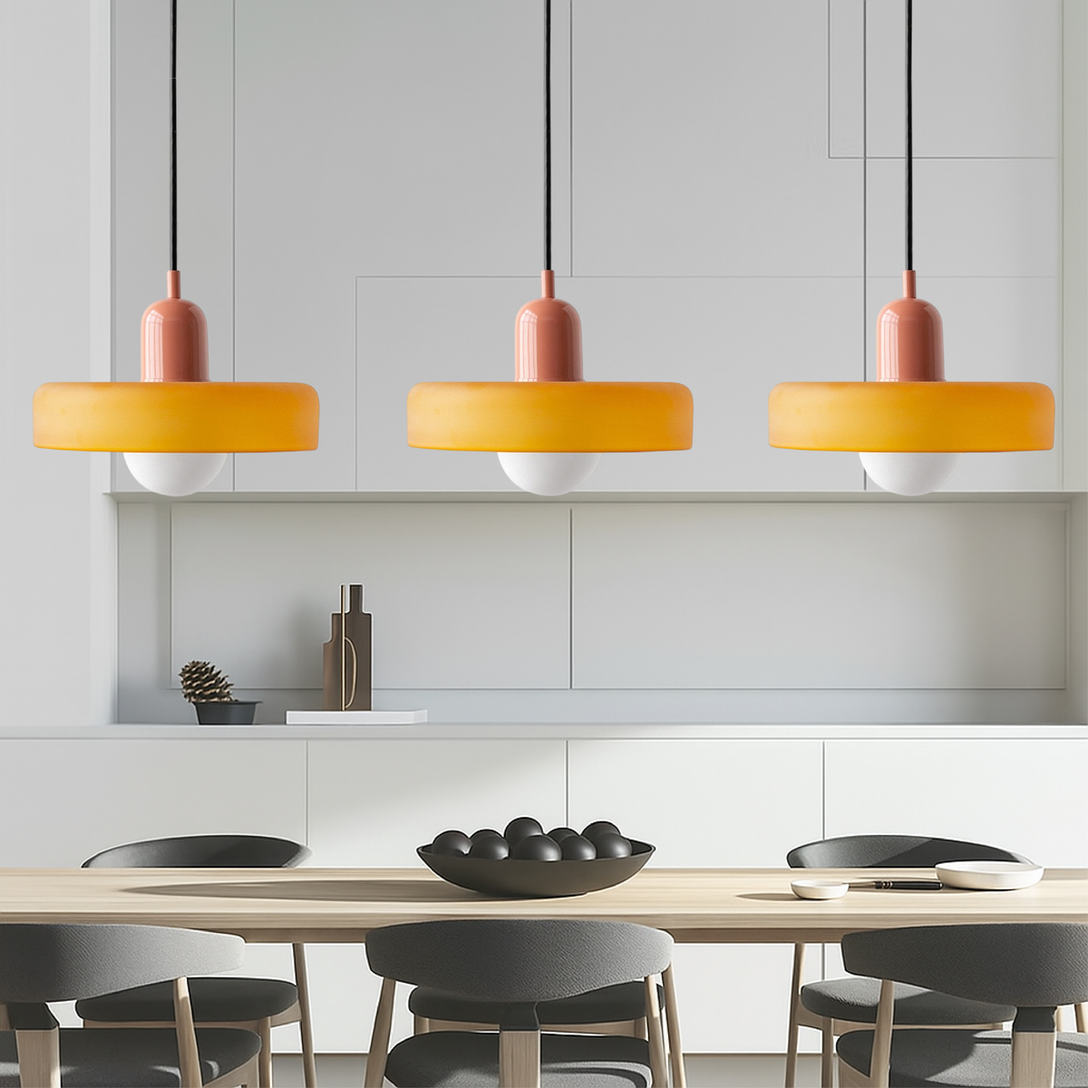 Bauhaus 3-Light Pendant Lamp — Coloured Glass Shades, G9 Bulbs, Warm White Illumination