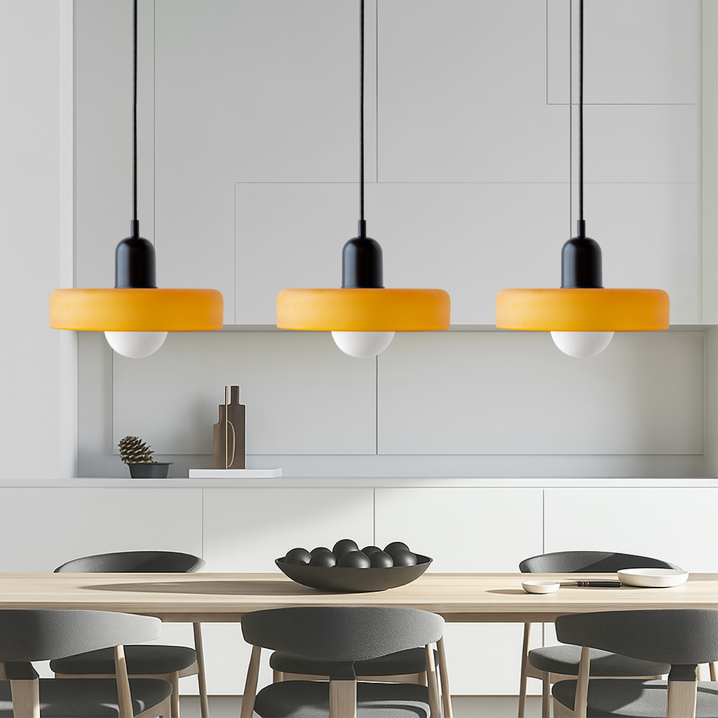 Bauhaus 3-Light Pendant Lamp — Coloured Glass Shades, G9 Bulbs, Warm White Illumination