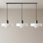 Bauhaus 3-Light Pendant Lamp — Coloured Glass Shades, G9 Bulbs, Warm White Illumination