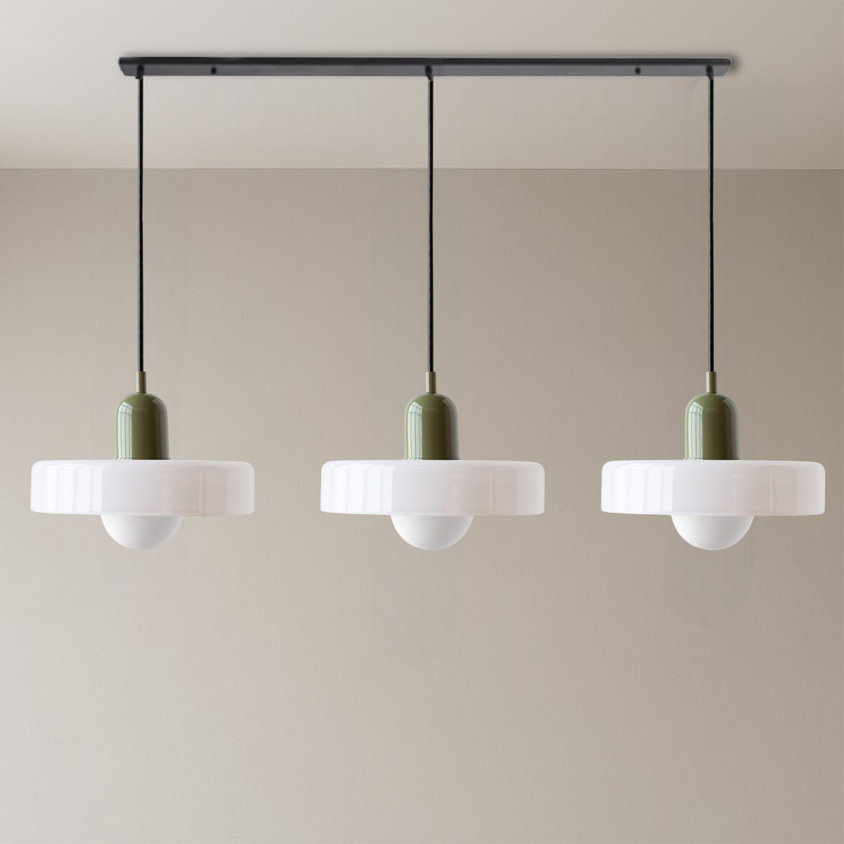 Bauhaus 3-Light Pendant Lamp — Coloured Glass Shades, G9 Bulbs, Warm White Illumination