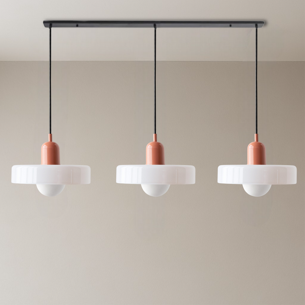 Bauhaus 3-Light Pendant Lamp — Coloured Glass Shades, G9 Bulbs, Warm White Illumination