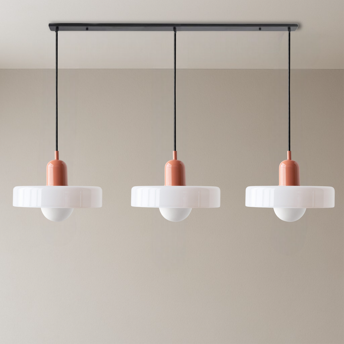 Bauhaus 3-Light Pendant Lamp — Coloured Glass Shades, G9 Bulbs, Warm White Illumination