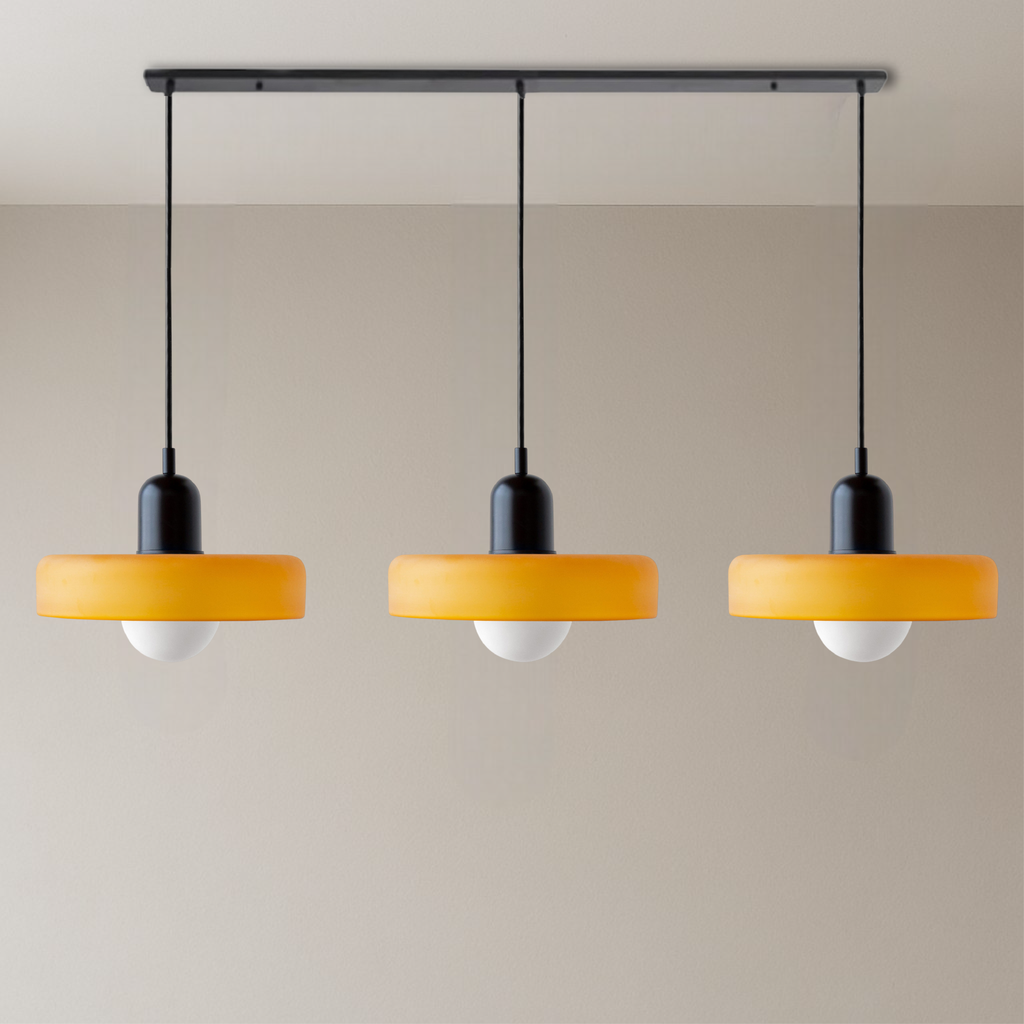 Bauhaus 3-Light Pendant Lamp — Coloured Glass Shades, G9 Bulbs, Warm White Illumination