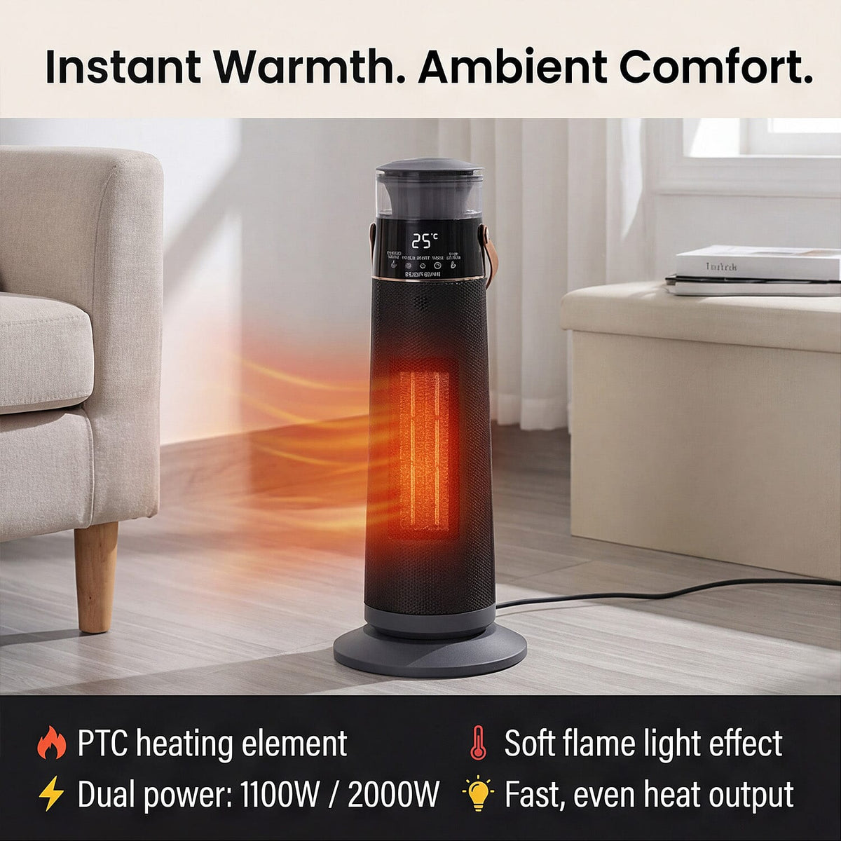 Bliss - Beyond PTC 4 in 1 - Heater and Humidifier 1100-2000 Watts - Black