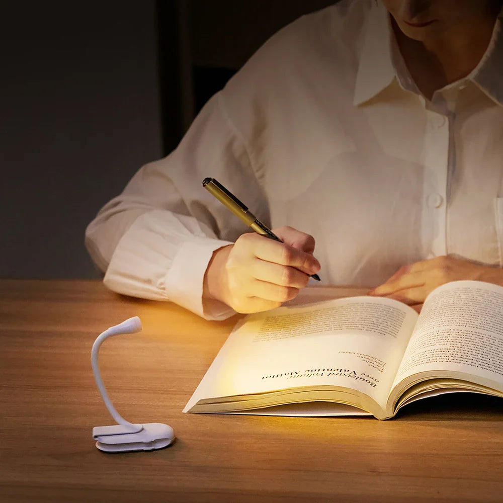 Book Light | Flexible Arm & Spring-Loaded Clip | USB Rechargeable