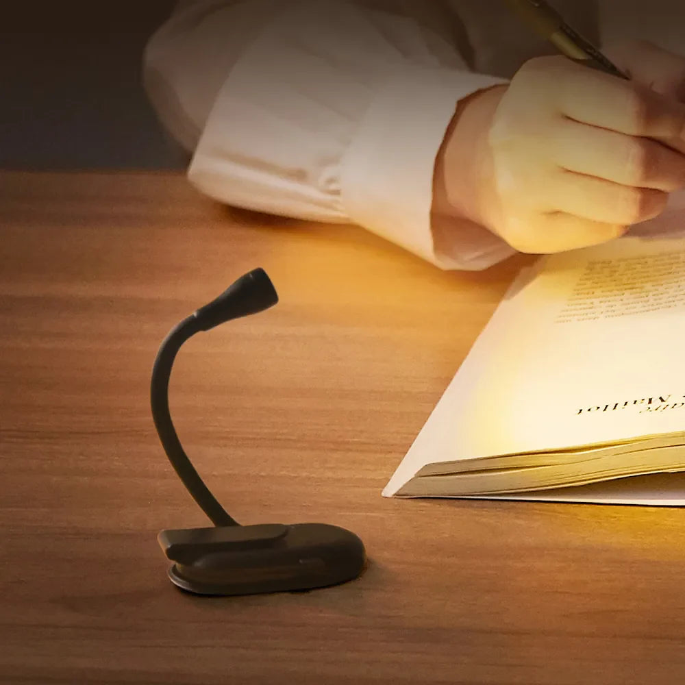 Book Light | Flexible Arm & Spring-Loaded Clip | USB Rechargeable