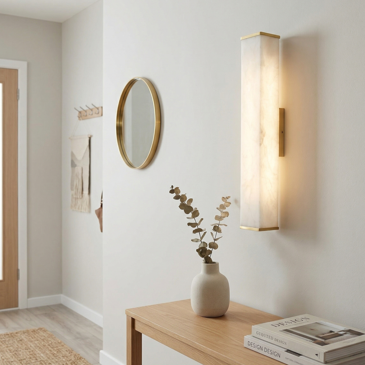 Brass LED Wall Sconce with Alabaster Shade for Modern Interiors