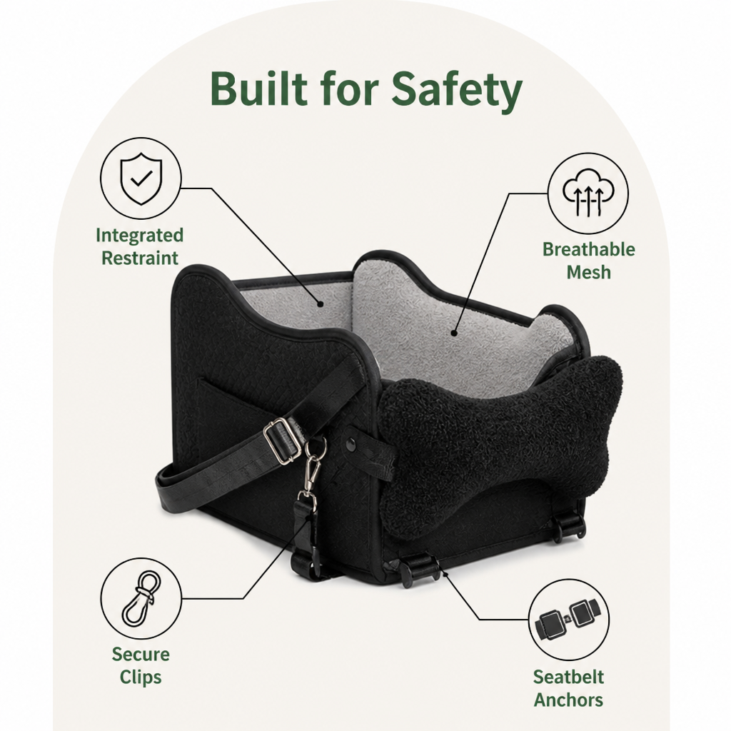 Breathable mesh & safety harness dog car seat