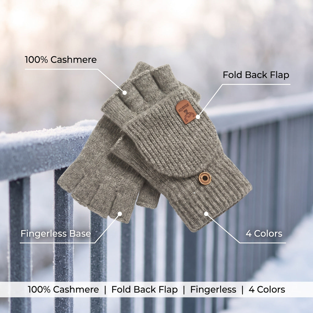 Cashmere Convertible Mittens Fingerless Knit Touchscreen Hand Warmers