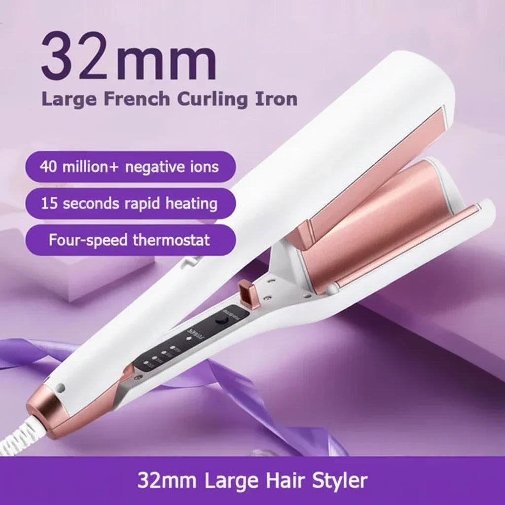 Ceramic Dual-Barrel Wave Iron — Negative Ion Plates, Precision Clamps