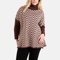 Chilli Charm Women's Zig-Zag High Neck Jumper with Relaxed Longline Fit