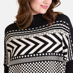 Chilli Charm Women's Zig-Zag High Neck Jumper with Relaxed Longline Fit