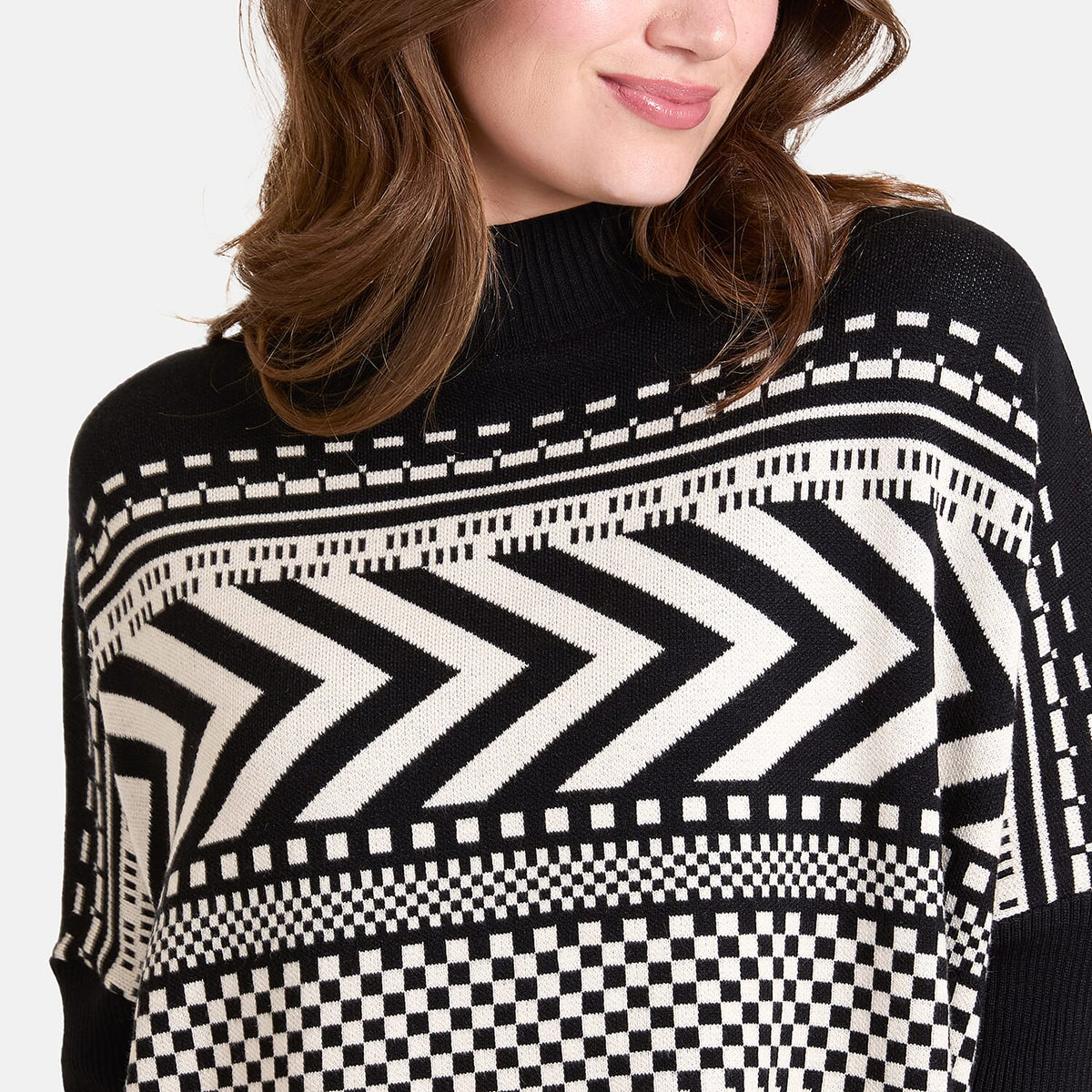 Chilli Charm Women's Zig-Zag High Neck Jumper with Relaxed Longline Fit
