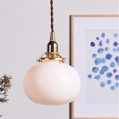 Classic Gold Pendant Light with Glass Shade E26 Copper Fixture for Living Room and Dining