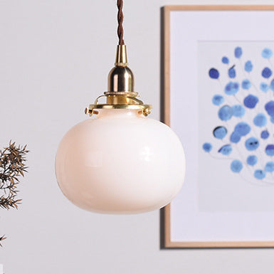 Classic Gold Pendant Light with Glass Shade E26 Copper Fixture for Living Room and Dining