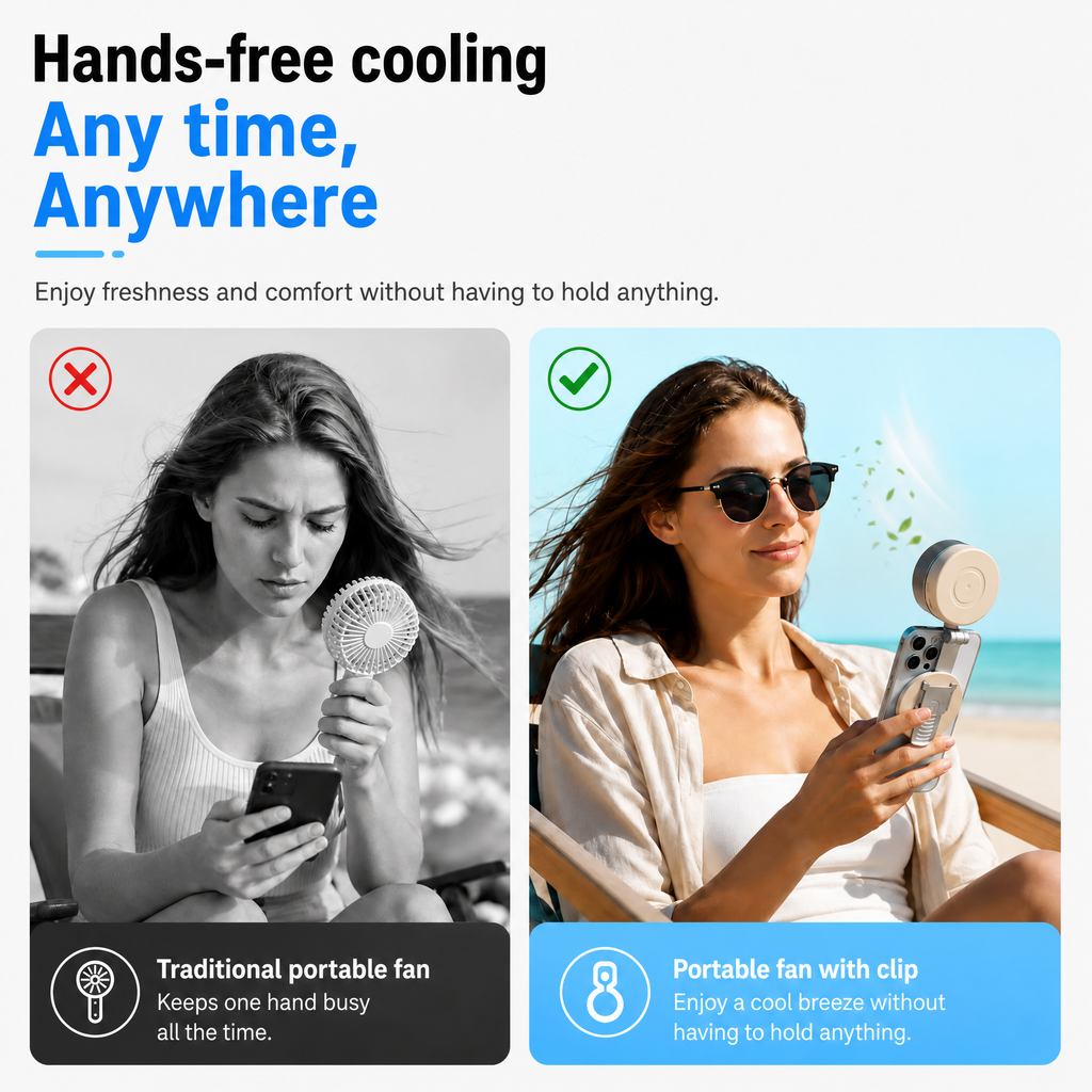 Compact Magnetic Fan with 360 Degree Cooling and Portable LED Light