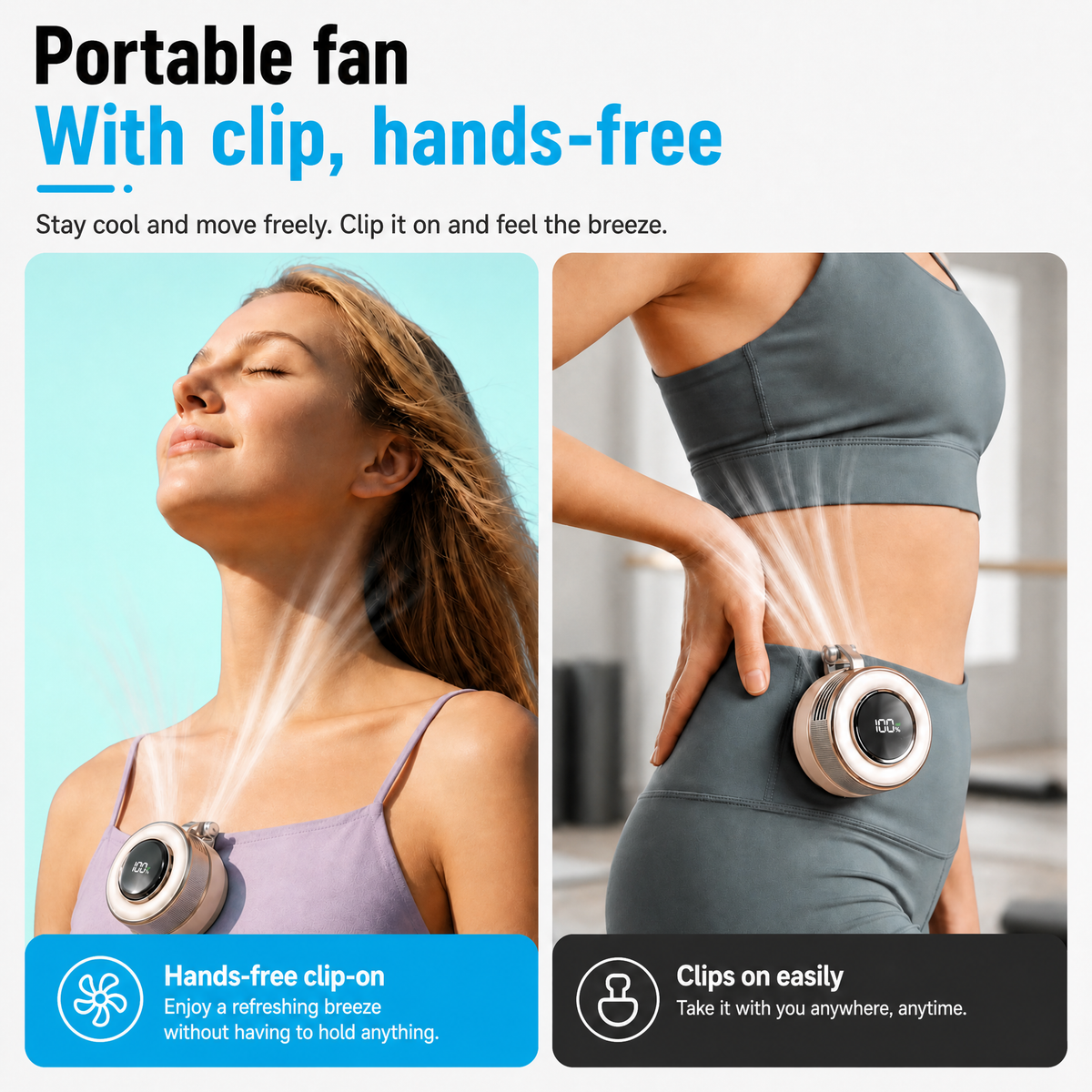 Compact Magnetic Fan with 360 Degree Cooling and Portable LED Light