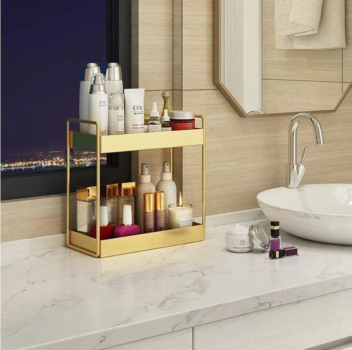 Cosmetic Organiser | Double-Layer Metal Trays | Gold Finish
