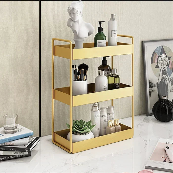 Cosmetic Organiser | Double-Layer Metal Trays | Gold Finish