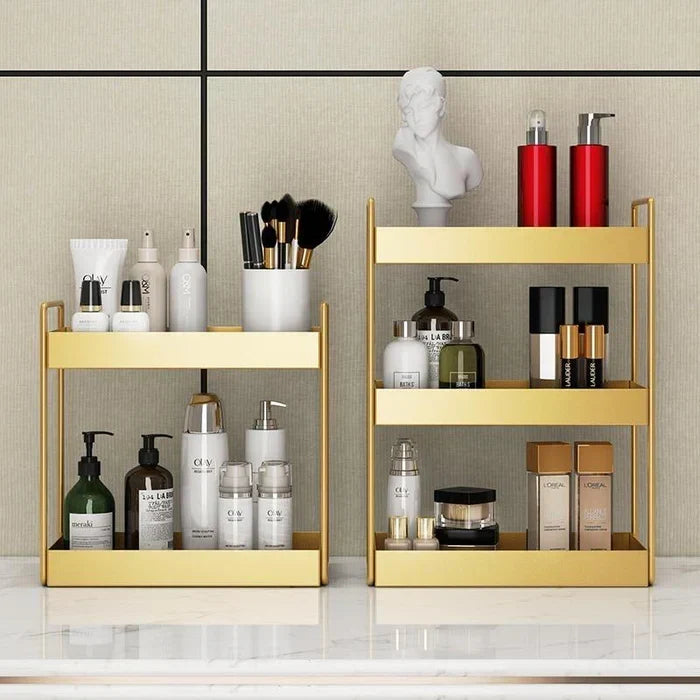 Cosmetic Organiser | Double-Layer Metal Trays | Gold Finish