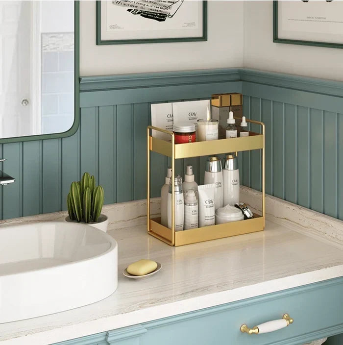 Cosmetic Organiser | Double-Layer Metal Trays | Gold Finish