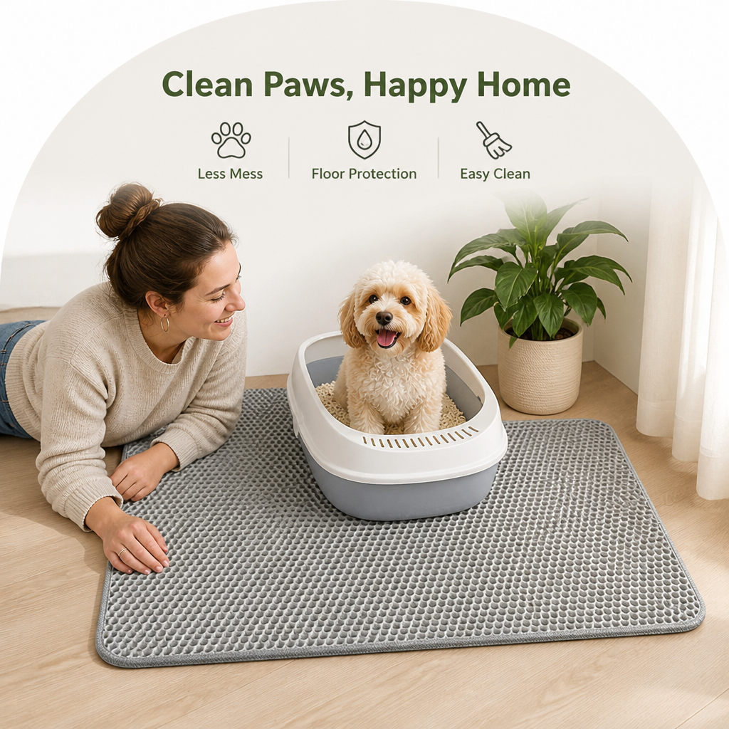 Double-layer honeycomb & waterproof cat litter mat