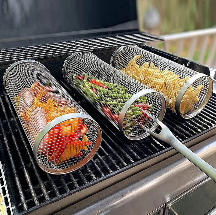 Durable BBQ Grill Basket with Rotating Design for Outdoor Grilling