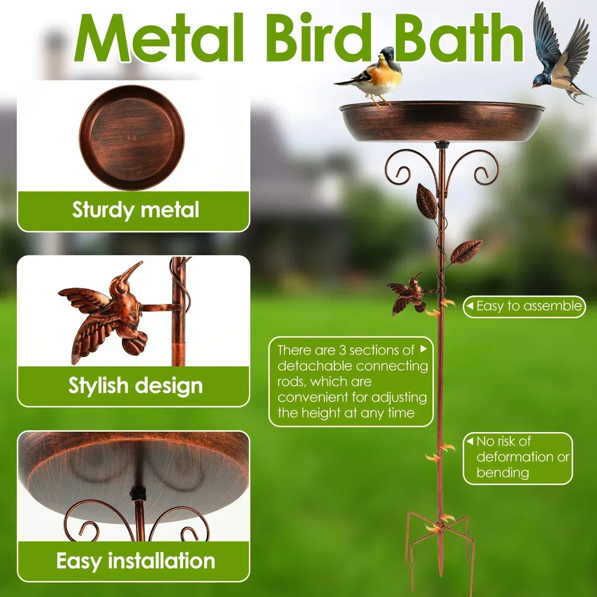Elegant Garden Bird Bath with Adjustable Stand